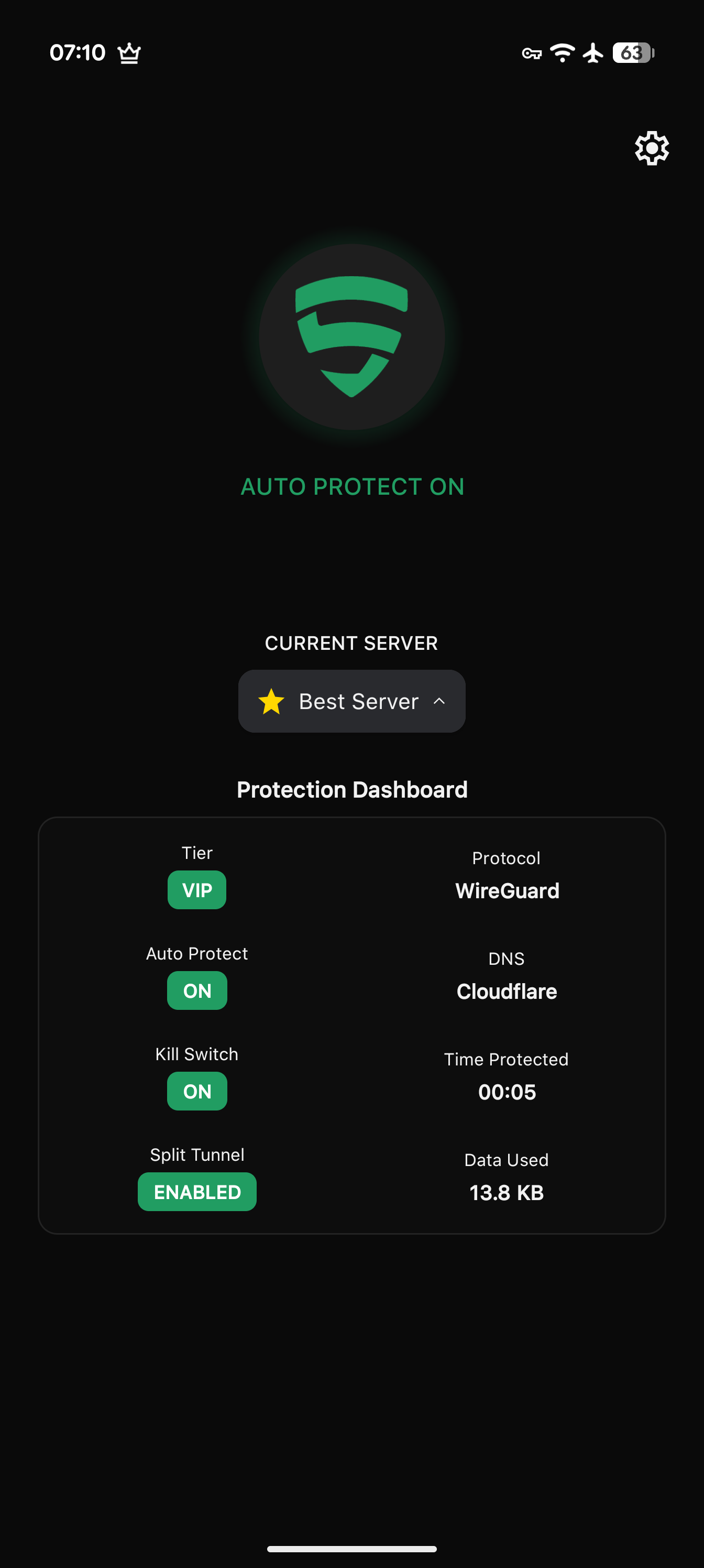 Savage VPN connected with Auto Protect enabled