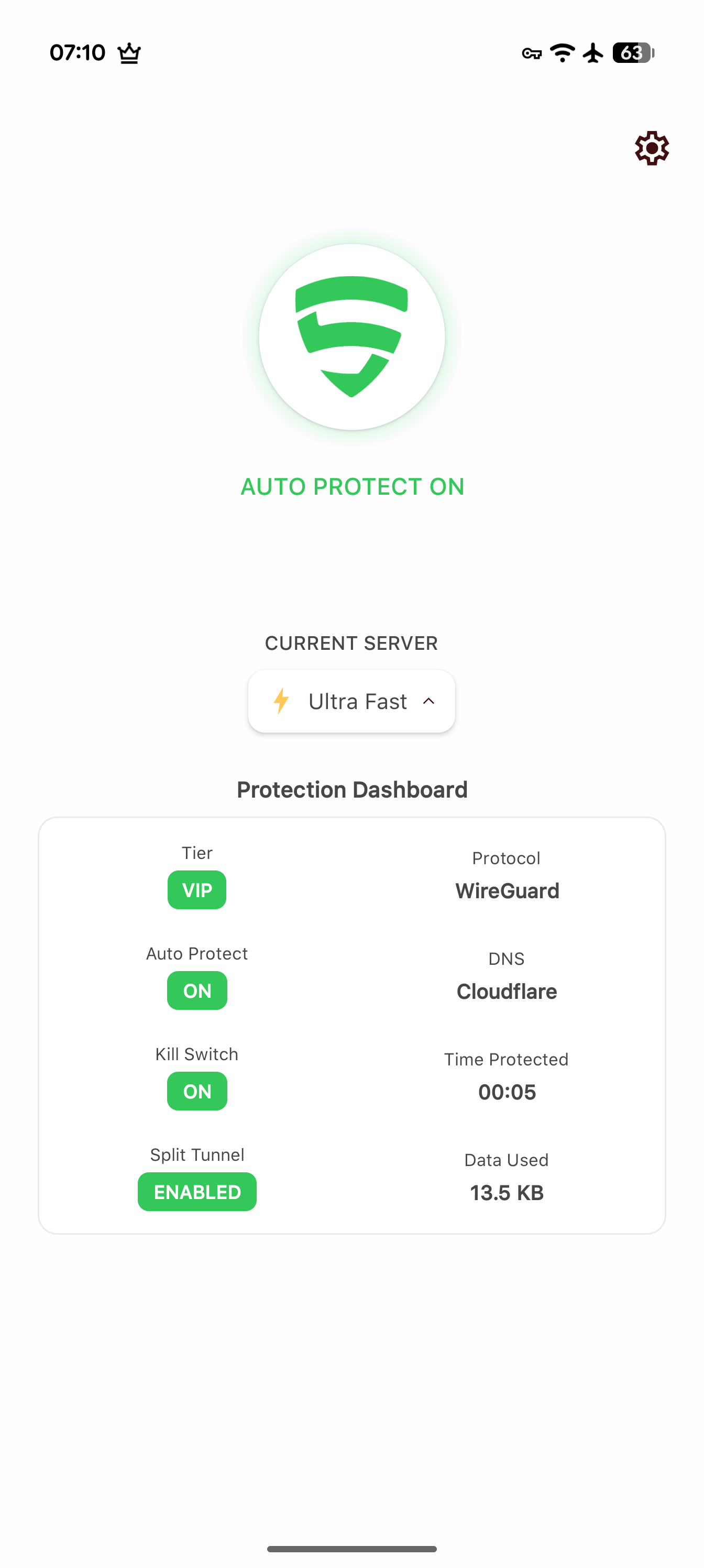 Savage VPN connected with Auto Protect enabled